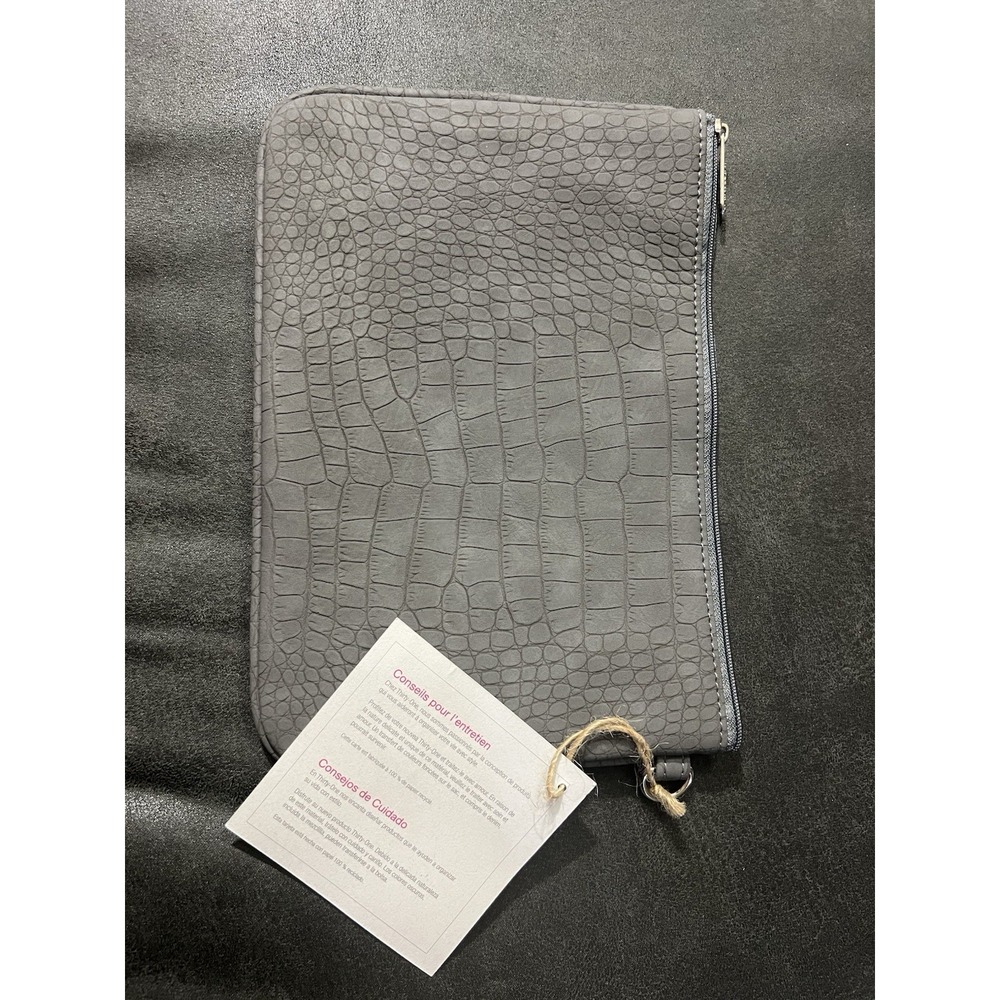 Thirty-One Gray Crocodile Embossed Clutch‎ Bag Zip Closure Silver Hardware